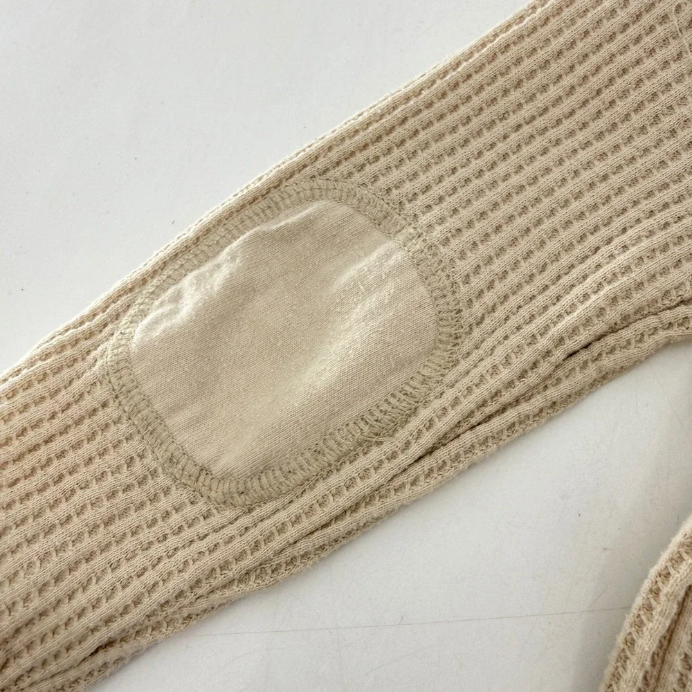 Old Navy Kids Beige Waffle Knit Thermal Long Sleeve Shirt Elbow Patches 2T‎